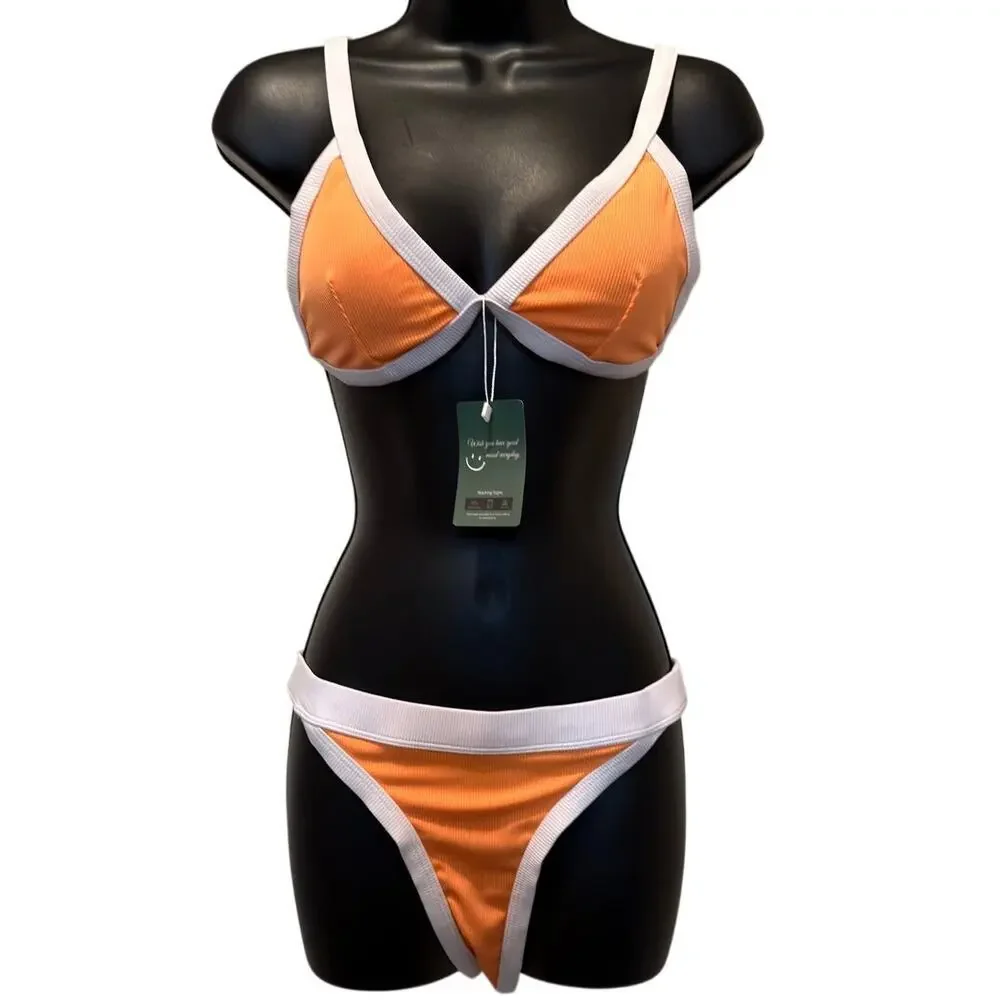 NWT Swimall Women's Sexy Brazilian Sporty Triangle Bikini Set Orange Size M